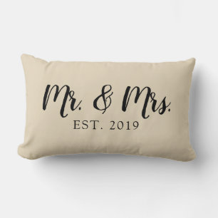 Mr. and Mrs. Script Established Wedding Pillow Lendenkissen