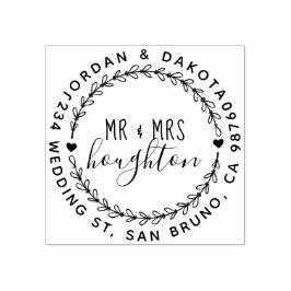 Mr. and Mrs. Script Wedding Wreath Rücksendeadress Gummistempel