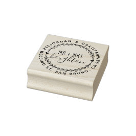Mr. and Mrs. Script Wedding Wreath Rücksendeadress Gummistempel