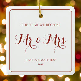 Mr. and Mrs Simple Minimalistisch Red Newlywed Cou Keramikornament