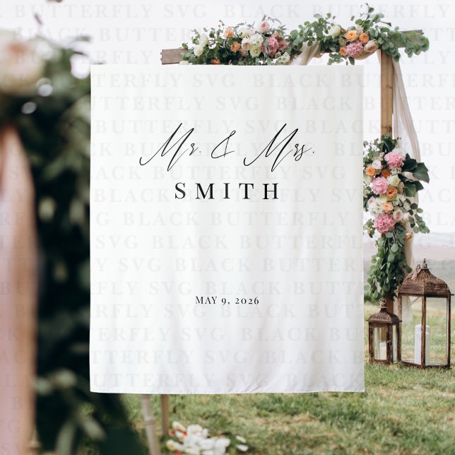 Mr and Mrs Wedding Backdrop Banner | Elegant  Wandteppich (Mr. & Mrs. Wedding Backdrop Banner)