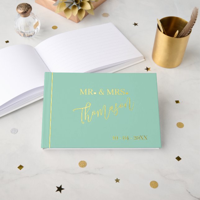 Mr. and Mrs Wedding Day Date Gold Gästebuch (Vorderseite Offen)