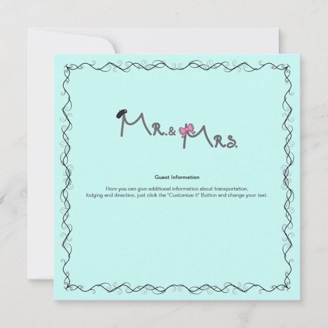 Mr. and Mrs. Wedding Mint Information Card Einladung (Vorderseite)