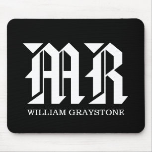 MR Black & White Name Monogram Mousepad