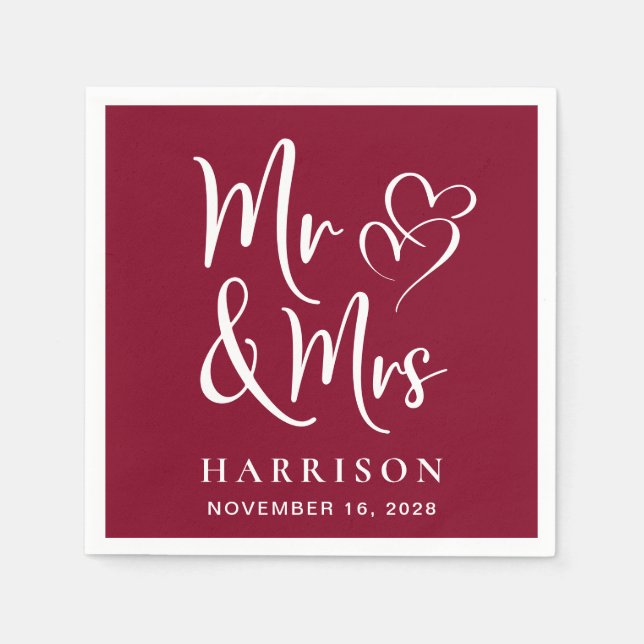 Mr. Burgundy Wedding Reception Serviette (Vorderseite)