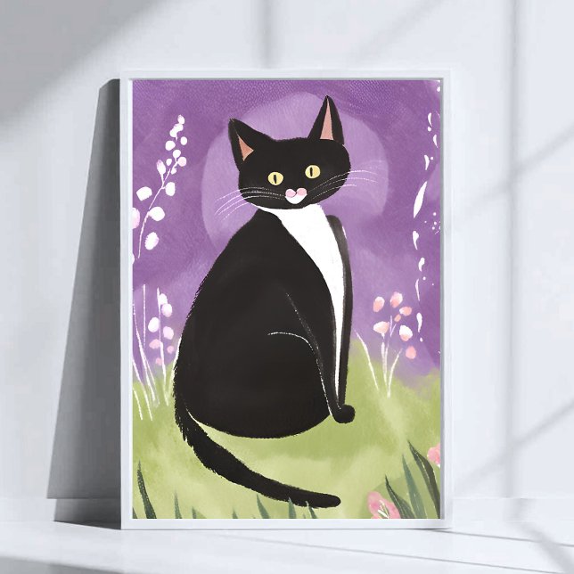 Mr. Chonk | Tuxedo Cat Purple Watercolor Poster (Von Creator hochgeladen)