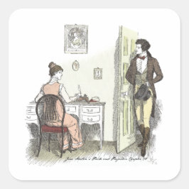 Mr Darcy Visits, Jane Austen Pride and Prejudice Quadratischer Aufkleber