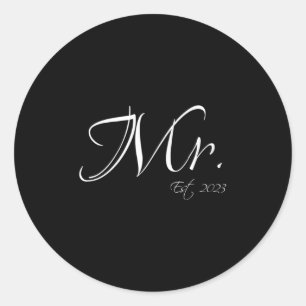 Mr. Est. 2023 Herr & Frau Bride Groom Couple M Runder Aufkleber