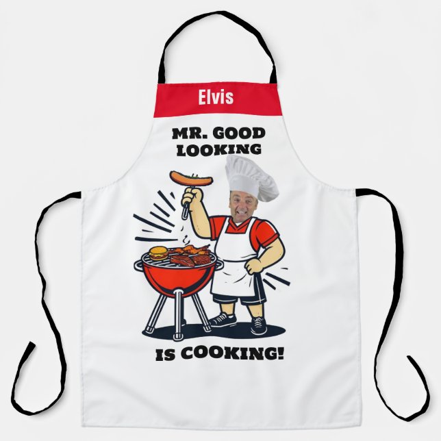 Mr Good Lookin Is Cookin Apron, Personalized Photo Schürze (Vorderseite)