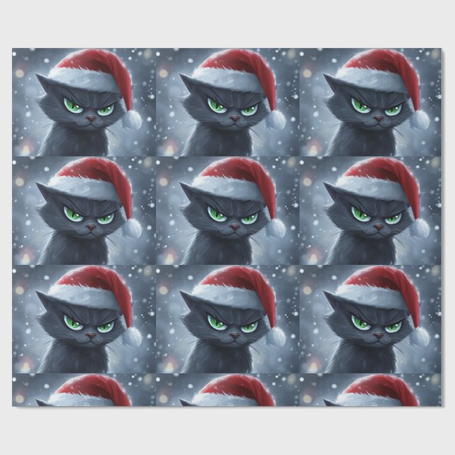 Mr. Grumpy Face Christmas Cat Geschenkpapier (Flach)