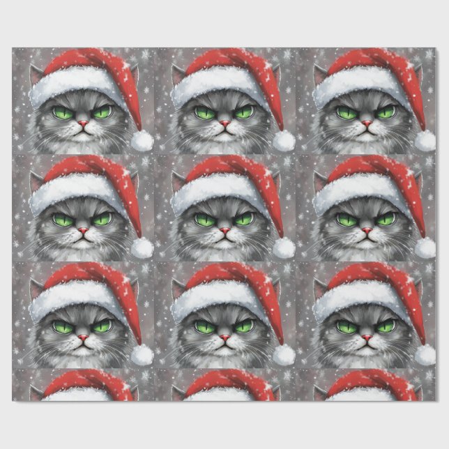 Mr. Grumpy Face (Gray) Christmas Cat Geschenkpapier (Flach)