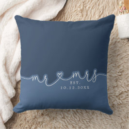 Mr. Heart Script Dusty Blue Wedding Pillow Kissen