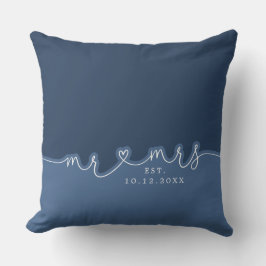 Mr. Heart Script Dusty Blue Wedding Pillow Kissen