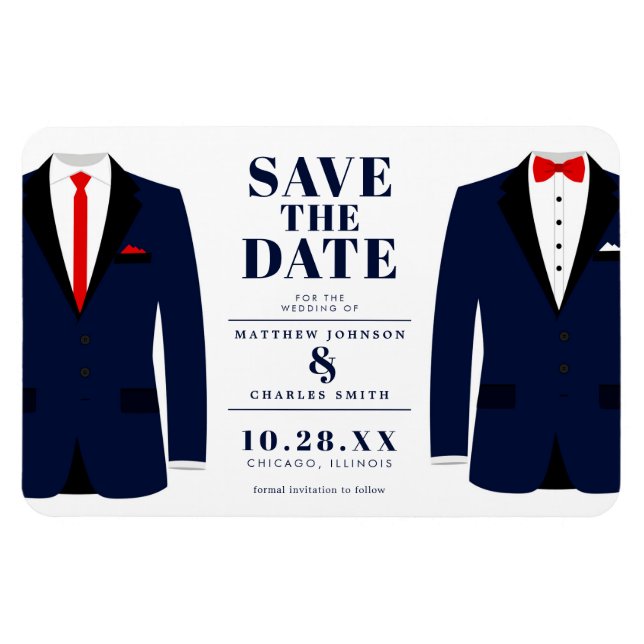 Mr. & Modern Wedding Navy Tux - Save the Date Magnet (Horizontal)