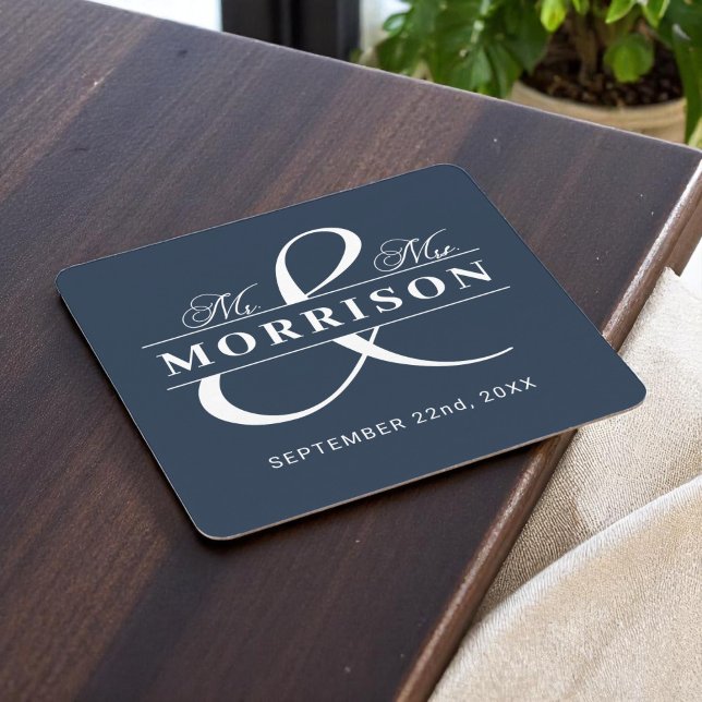 Mr. Monogram Navy Blue Wedding Rechteckiger Pappuntersetzer (Von Creator hochgeladen)