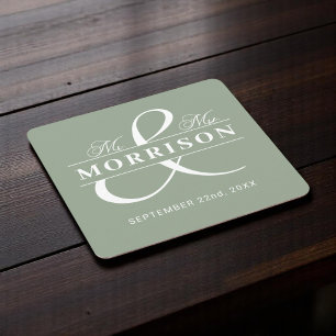 Mr. Monogram Sage Green Wedding Rechteckiger Pappuntersetzer