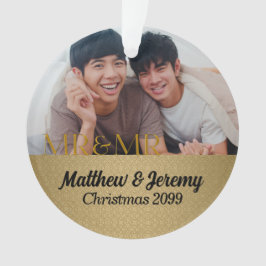 Mr & Mr. 1 Christmas Gold Damask Foto Ornament