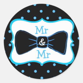 Mr & Mr. Black Blue Bowtie Wedding Stickers