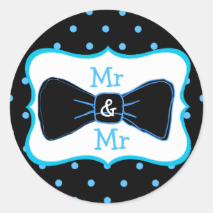 Mr & Mr. Black Blue Bowtie Wedding Stickers