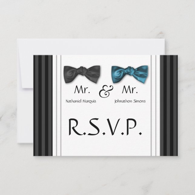 Mr & Mr Bow Krawatte & Button RSVP-Karte gestriche RSVP Karte (Vorderseite)