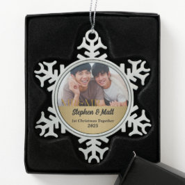 Mr & Mr Gay Couple 1. Weihnachtsgolden Foto Schneeflocken Zinn-Ornament