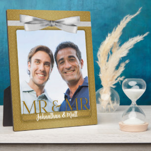Mr & Mr Gay Wedding Gold Damask Foto Fotoplatte