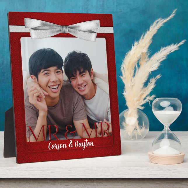 Mr & Mr Gay Wedding Red Damask Foto Fotoplatte (Seite)