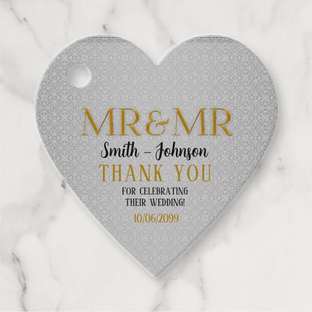 Mr. & Mr. Gold und Silver Gay Wedding mit Foto Geschenkanhänger (Vorderseite)