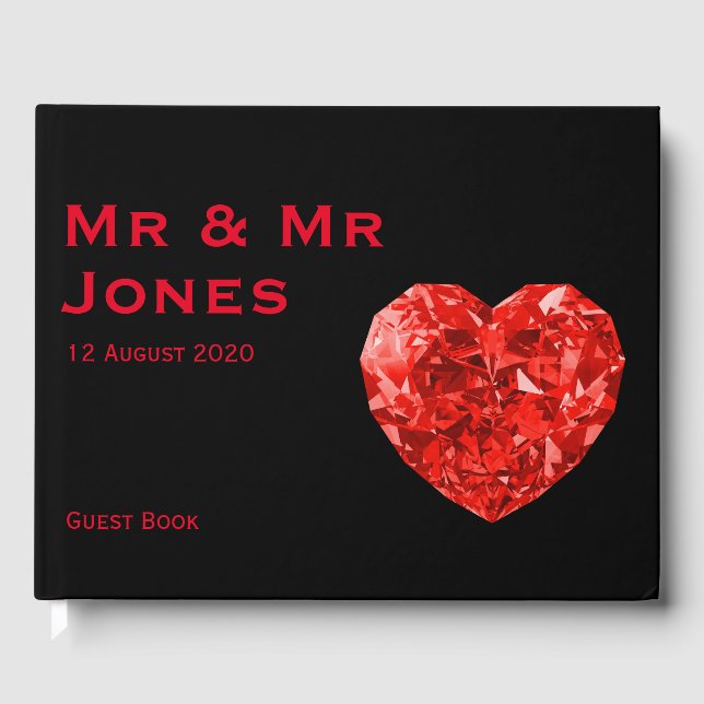 Mr & Mr. Red Heart Wedding Guest Book (Custom) Gästebuch (Vorderseite)