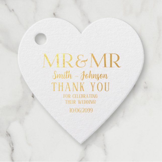 Mr & Mr Text Gold und Silver Gay Wedding Geschenkanhänger (Vorderseite)