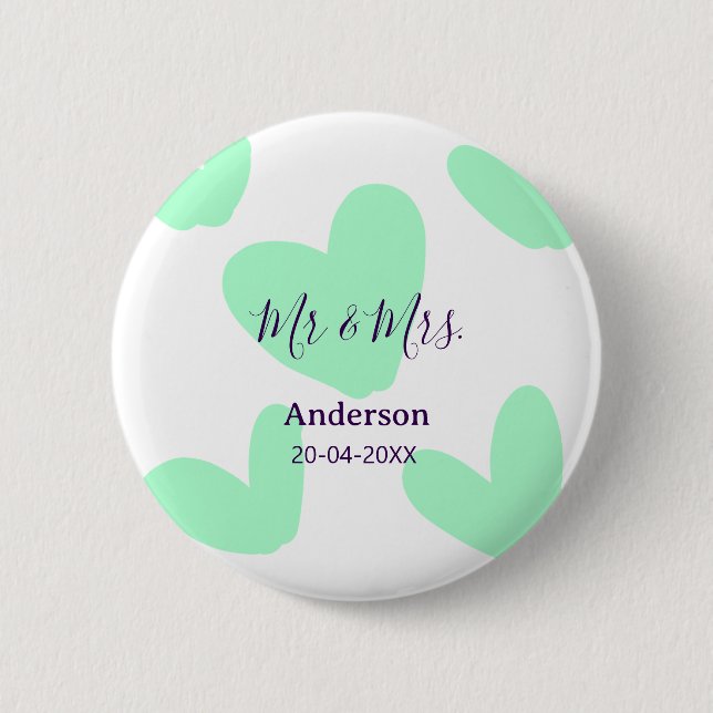 Mr & Mrs add family name date year wedding favor  Button (Vorderseite)