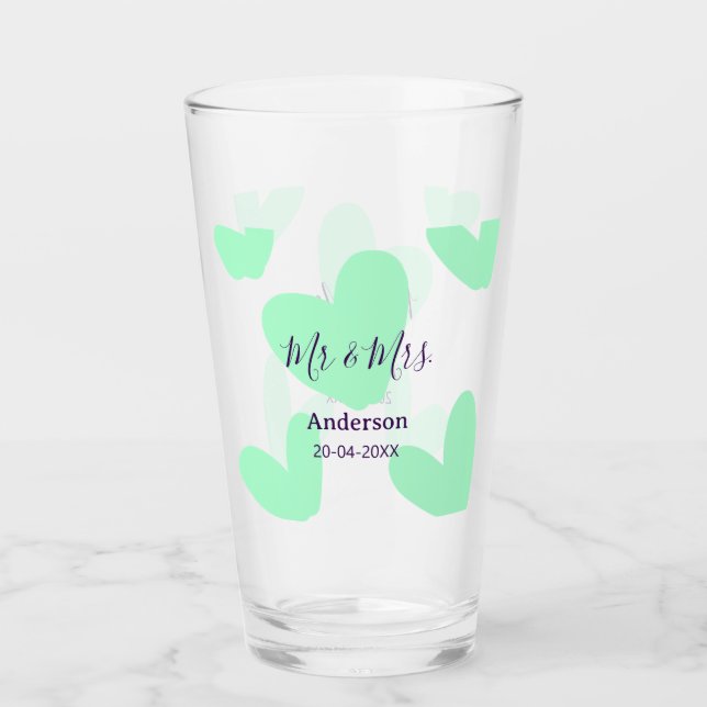 Mr & Mrs add family name date year wedding favor  Glas (Vorderseite)