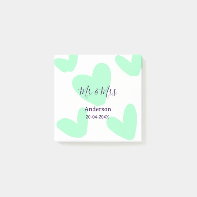 Mr & Mrs add family name date year wedding favor  Post-it Klebezettel (Vorderseite)