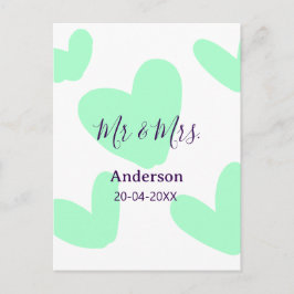 Mr & Mrs add family name date year wedding favor  Postkarte