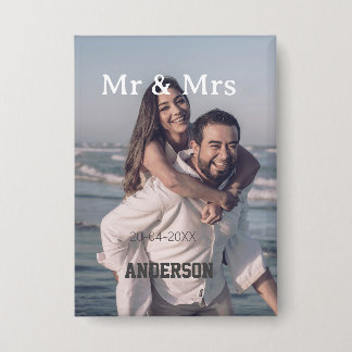 Mr & Mrs add family name photo date wedding family Button