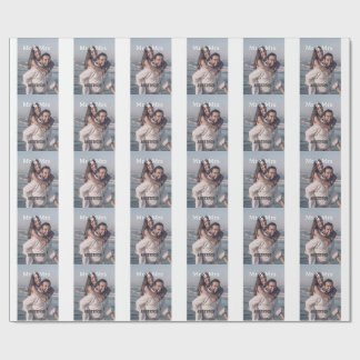 Mr & Mrs add family name photo date wedding family Geschenkpapier