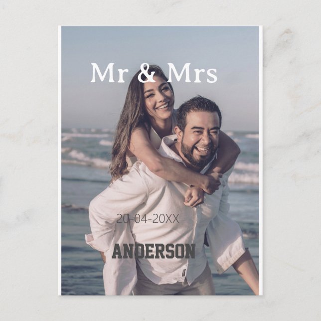 Mr & Mrs add family name photo date wedding family Postkarte (Vorderseite)
