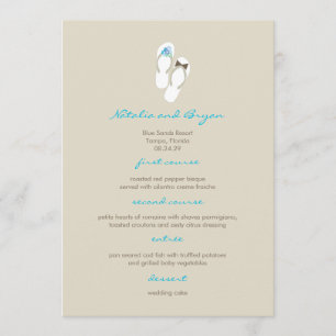 Mr & Mrs Aqua Flip Flops Beach Wedding Menu Card Menükarte
