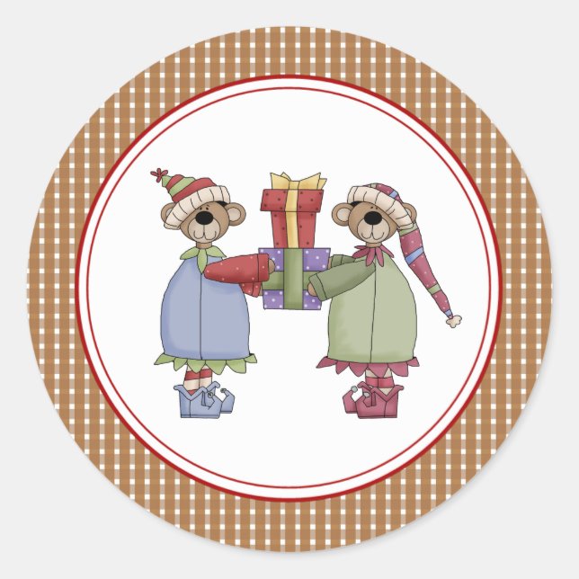 Mr. & Mrs. Bear Christmas Umschlag Aufklebers Stic Runder Aufkleber (Vorderseite)