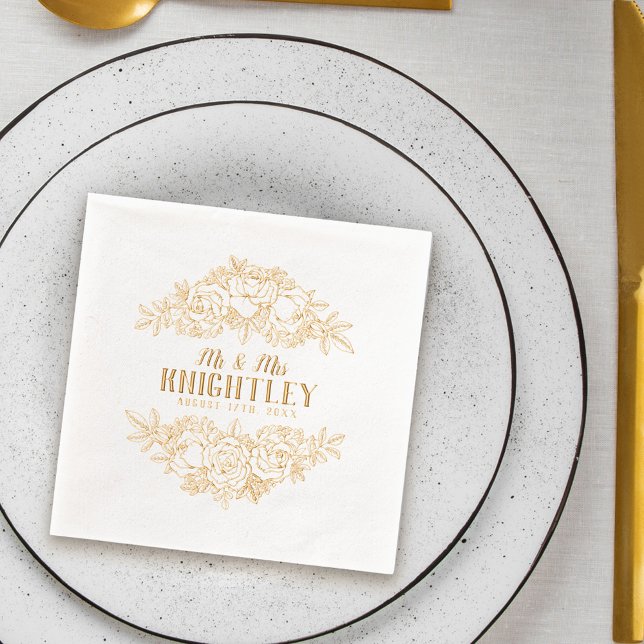 Mr & Mrs Beautiful Gold Foil Rose Floral Wedding Servietten Mit Folie (Von Creator hochgeladen)