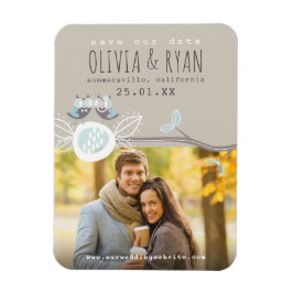 Mr & Mrs Blue Wedding Owls Save the Date Foto Magnet