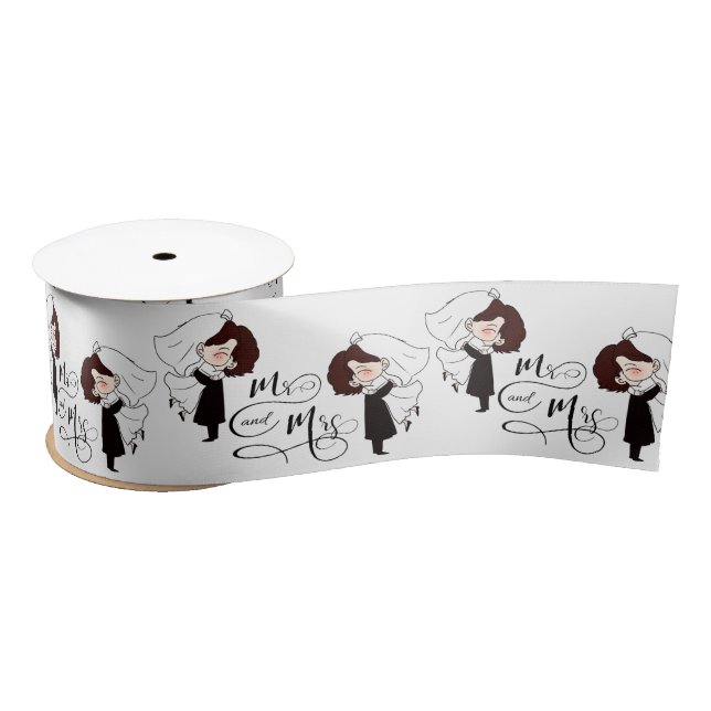 Mr & Mrs Bride und Groom Glück Satinband (Spule)