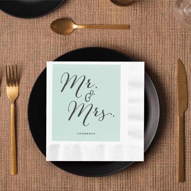 Mr & Mrs. Classic Script Calligrafy Name Wedding Serviette (Mr & Mrs Classic Script Calligraphy Name Wedding Paper Napkins @ fatfatin_blue_knot)