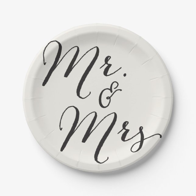 Mr & Mrs. Classic Script Chic Calligraphy Wedding Pappteller (Vorderseite)
