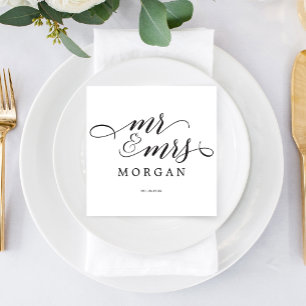 Mr & Mrs. Classic Script Wedding Cocktail Napkin Serviette