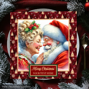 Mr & Mrs Claus Christmas Napkins Red Gold Serviette