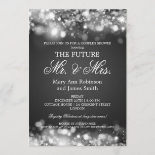 Mr Mrs. Couples Shower Silver Sparkle Lights Einladung