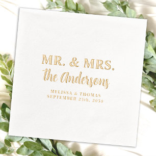Mr & Mrs Custom Foto Moderne Gold Elegante Hochzei Servietten Mit Folie