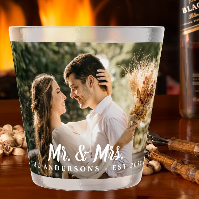Mr & Mrs Custom Foto Moderne Hochzeit Schnapsglas (Von Creator hochgeladen)