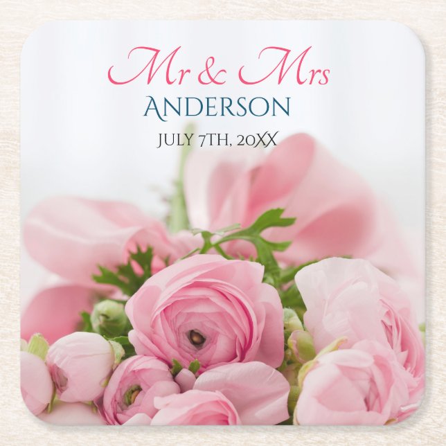 Mr & Mrs., DIY Nachname, Datum & Foto Rechteckiger Pappuntersetzer (Vorderseite)